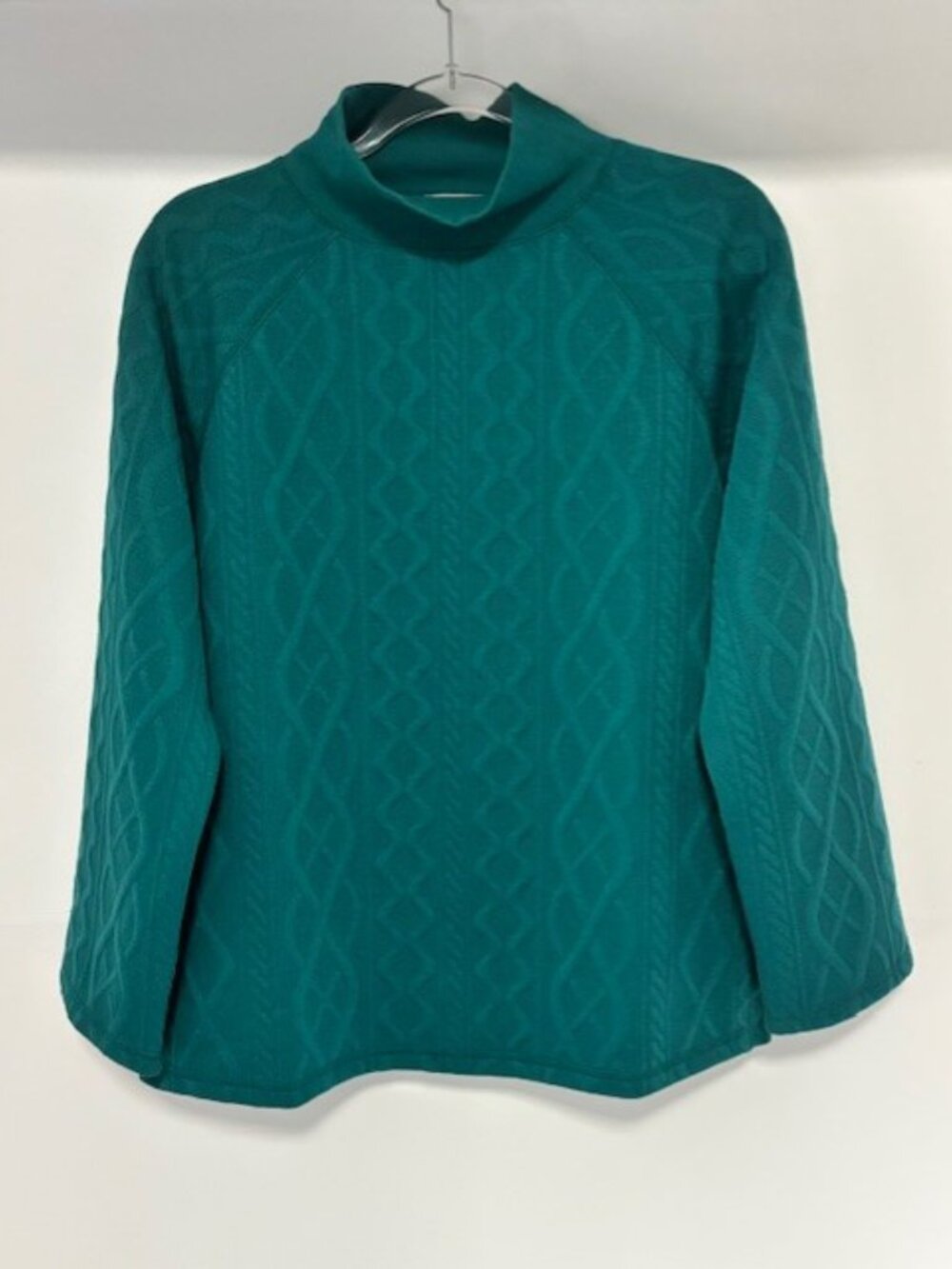 NWT T by Talbots S Teal Cable Knit Mockneck Pullover Sweater Long Sleeve Work